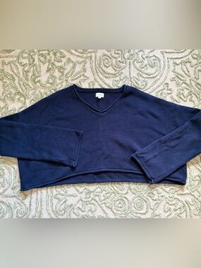 Navy Cropped Crewneck Sweater
